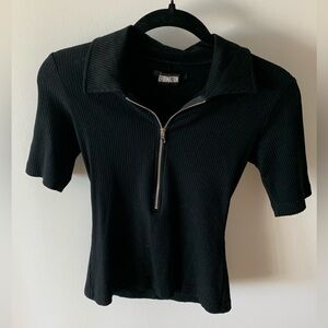 Reformation Ribbed Collared Short Sleeve with Front Zip